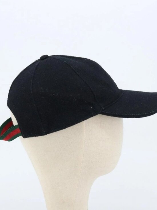 GUCCI Web Sherry Line Cap Wool L Black Red Green 353505 Auth am10816 main image 4